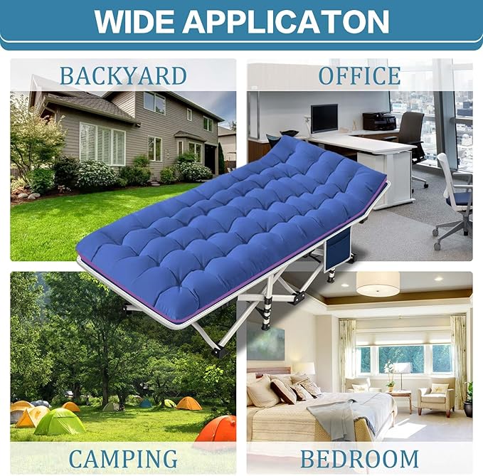 2 Pack Camping Cot with Mattress Comfortable Cot Bed Folding Cot Heavy Duty Cots for Sleeping with Carry Bag for Adults Kids Guest Bed Outdoor Indoor Home