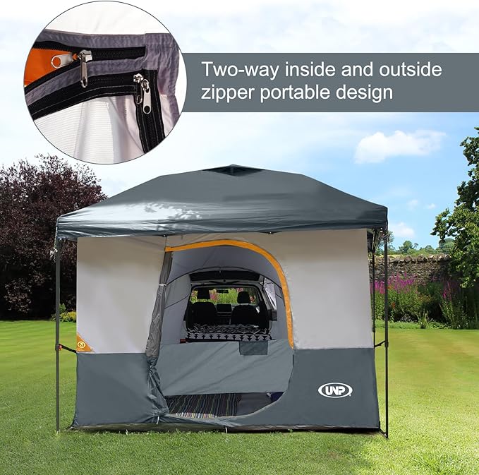 UNP Inner Cube Tent for Camping - Connect 10'x10' Canopy to Car Tailgate Into Tent for Family Camping, Vented Roof - Grey (Canopy Pole/Shelter NOT Included)