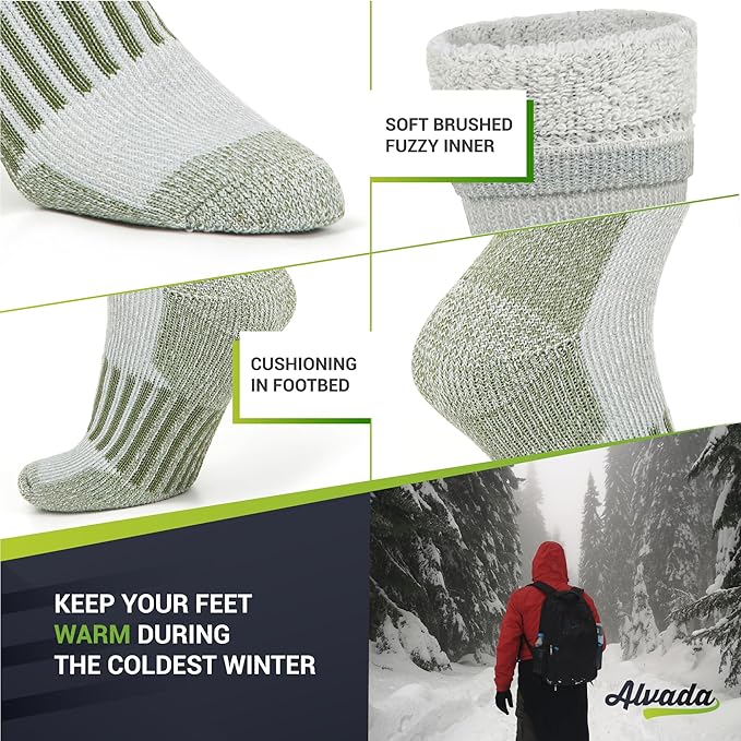 Alvada Merino Wool Hiking Socks Thermal Warm Crew Winter Boot Sock For Men & Women 3 Pairs