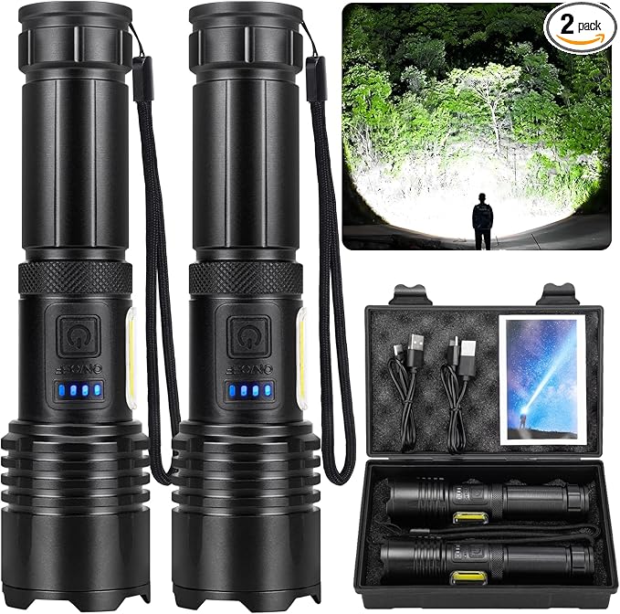 Rechargeable Flashlights High Lumens, 9000 LM Super Bright Flashlight with 7 Modes, Adjustable Powerful Flash Light with COB Light, Waterproof Handheld Flashlight for Home Camping Hunting