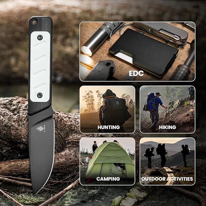 Kizer Smolt Fixed Blade Knife with Sheath, 2.98” 3V Steel Blade Fixed blade Knives with G10 Handle, Drop Point Small EDC for Men Women Camping Hunting Pocket Knife 1063A3