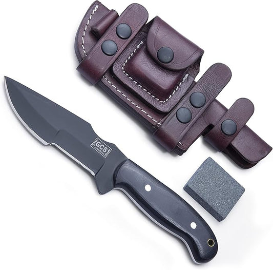 GCS Handmade Fixed Blade Hunting Knife with D2 steel Steel Blade and Micarta Handle for Hunting Camping and EDC with Leather Sheath-GCS 304 Black