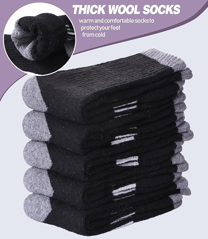 DYW Womens Merino Wool Hiking Socks Thermal Warm Winter Boot Crew Socks Cushion Work Walking Gift Socks 5 Pairs