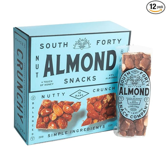 South 40 Snacks Crunchy Almond Bar, Just 4 Ingredients, Touch of Honey (40g Bar, Pack of 12)