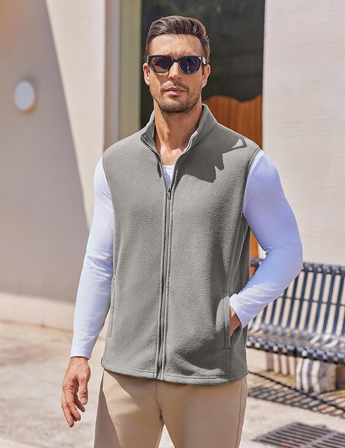 COOFANDY Mens Polar Fleece Vest Lightweight Sleeveless Jacket Warm Zip up Outerwear Vests with Zipper Pockets for Hiking