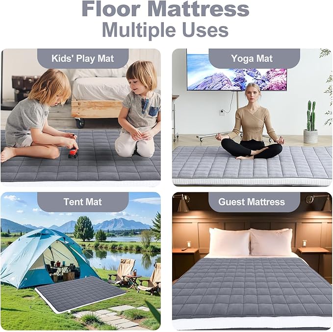 Tiita Japanese Floor Mattress Futon Mattress 4” Thick Folding Roll Up Sleeping Pad with Bag & Strap, Bed Topper Mat for Guest, Lounger and Tavel, Gray,Twin Size
