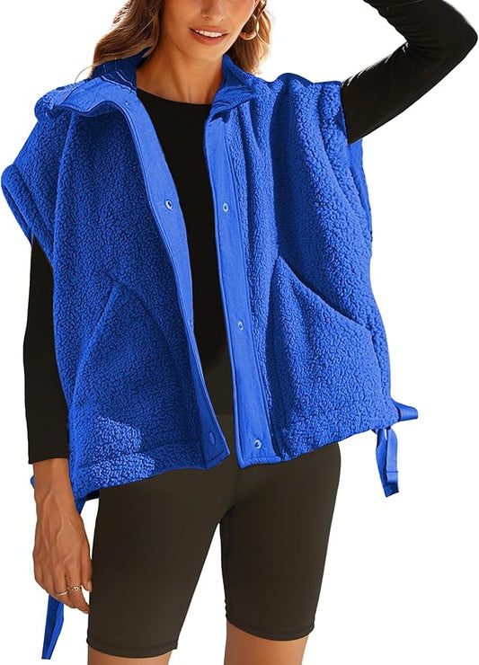 Athlisan Womens Fleece Vest Casual Sleeveless Button Down Sherpa Jacket Outerwear with Pockets