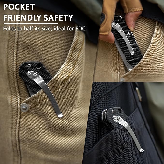 Pocket Knife for EDC, 3.54” D2 Blade Micarta Handle Flipper Folding Knife for Men Women with Thumb Stud & Deep Clip for Utility Daily Carry Camping Hiking Fishing