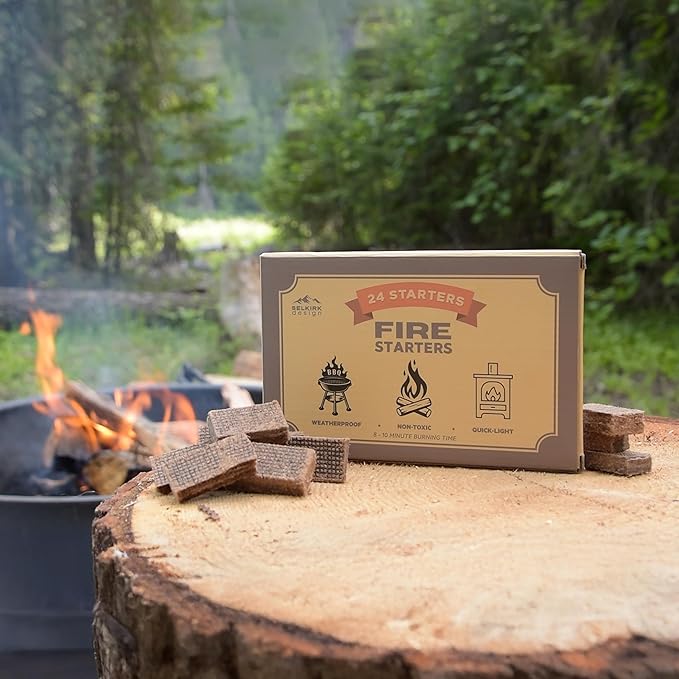 Fire Starters – 24-Pack | Non-Toxic, Odorless & Weatherproof Fire Starters for Camping, Fireplace, BBQ, Wood Stove & Grill | Easy Light, Long Burning 8–10 Minutes