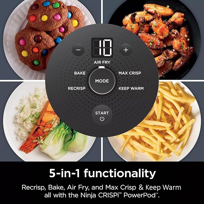 Ninja Crispi 5-in-1 Portable Glass Air Fryer Cooking System, 1500W, 6-Cup, 4-Quart & 2.5-Quart TempWare Containers With Lids, Microwave, Freezer & Dishwasher Safe, Blue, FN103CO