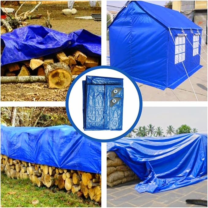 Blue Tarp Pack of 4 Tarps Heavy Duty waterproof 8x10 Large Multipurpose Poly Outdoor Tarps Cover 5 Mil Thickness Blue Tarpaulin Reinforced Rip Resistant Rubber Edges With Aluminum Grommets