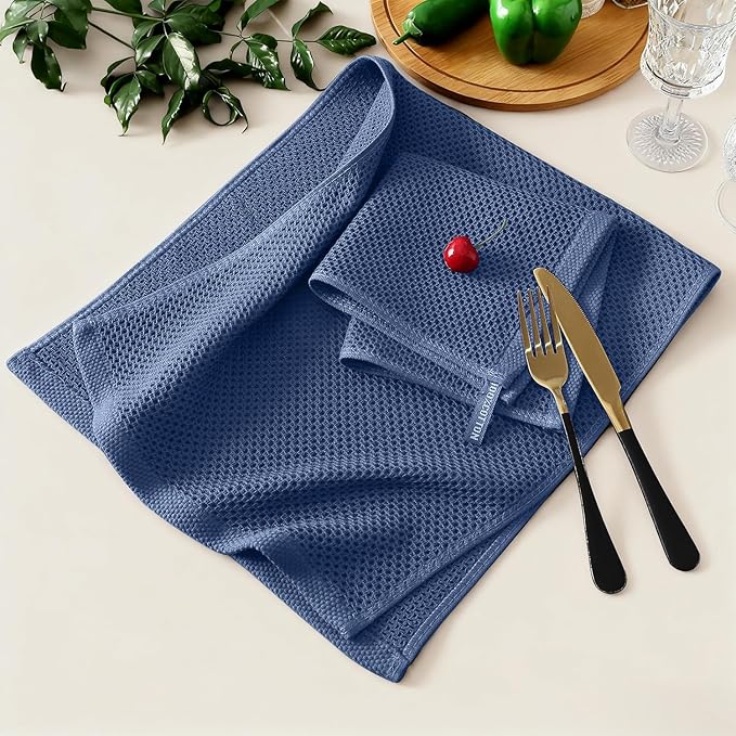 Kitinjoy 100% Cotton Kitchen Towels and Dishcloths Set, 10 Pack-13" x 28" and 12" x 12" Waffle Weave Dish Towels, Ultra Soft Absorbent Quick Drying Dish Rags, Navy Blue