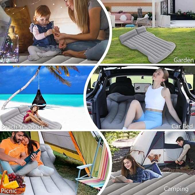 Car Air Mattress Camping Bed, Inflatable Bed Car Mattress for Model Y SUV Truck Backseat Trunk, Portable Foldable AirBed Sleeping Mat Tent Pad SUV Mattress for Car Travel Home (Grey)