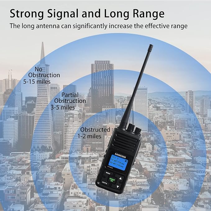 SAMCOM 5Watt Walkie Talkie Long Range Two Way Radio Rechargeable with Speaking Mic, SAMCOM 2-Way Radios Heavy Duty Walky Talky with Shoulder Mic for Restaurant Hotel (2 Pcs Radio + Speaker Mic)