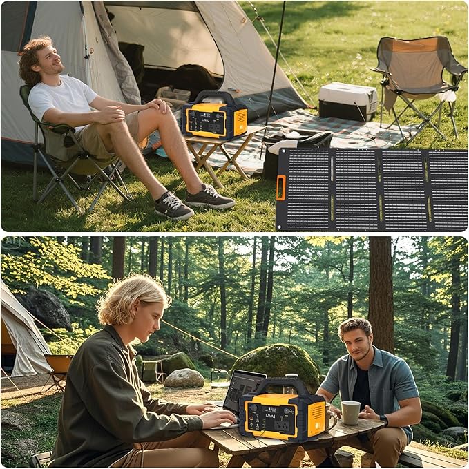 600W Solar Generator Portable Power Station with Solar Panel Included, 642Wh Lithium Battery Powered Generator with 120V AC Outlet for RV Camping Outdoor Hiking Home Emergency Backup Power Outages