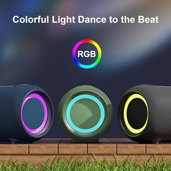 Passau Portable Bluetooth Speakers 40W Peak Loud Stereo Sound, Passive Radiators-Deep Bass, All Day Playtime, Adjustable Strap, BT5.3, IPX5 Wireless Speaker RGB Lights for Indoor Outdoor-Green