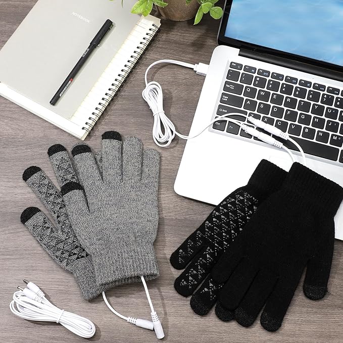 Bencailor 2 Pairs Usb Winter Heated Gloves Mitten Hand Washable Knitting Touchscreen Laptop Gloves