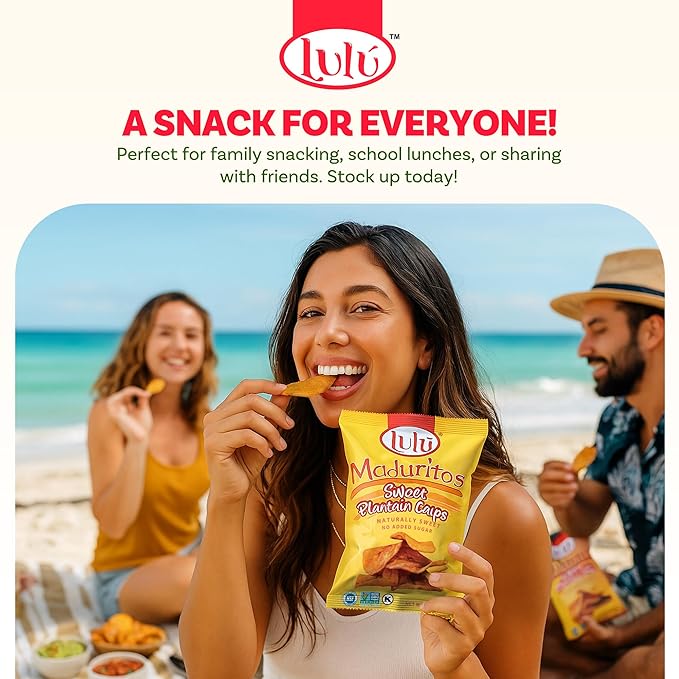 LULU Plantain Chips - Maduritos Sweet Plantain Chips, 30 Individual Bags (2.5 Oz Each) - Crunchy, Delicious, Gluten-Free Healthy Snacks - No Preservatives or Artificial Colors, Sustainably Sourced