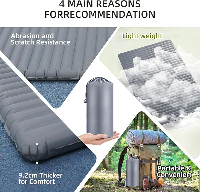 Inflatable Sleeping Pad for Camping, 2 Person Ultralight Double Sleeping Pad, Waterproof, Durable 40D Nylon Camping Pads for Backpacking & Outdoor Adventures, 78"x47.2", 3.62inch Thickness, 2.38lbs