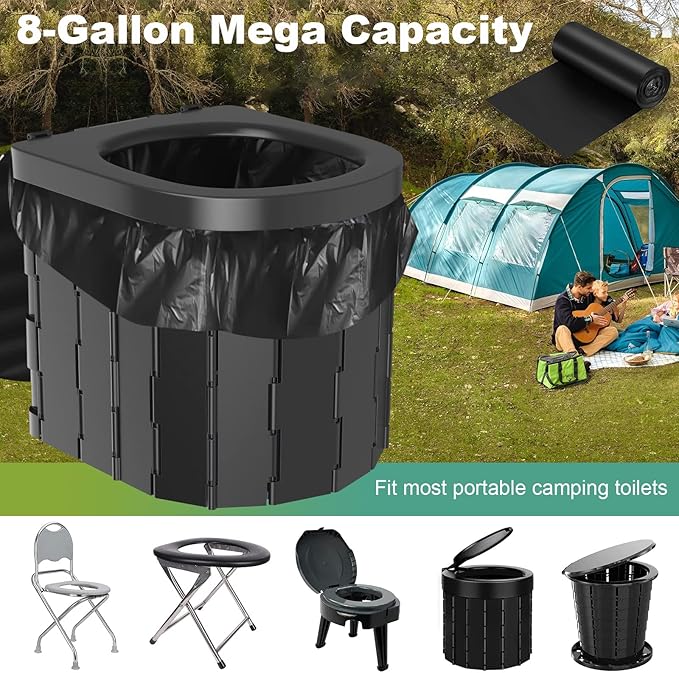 50 PCS Portable Toilet Bags for Camping, Drawstring Biodegradable Porta Potty Bags - 8 Gallon Thickened Waste Bag for 5 Gallon Bucket Toilets, Compostable Bag for Adults(50 Count)