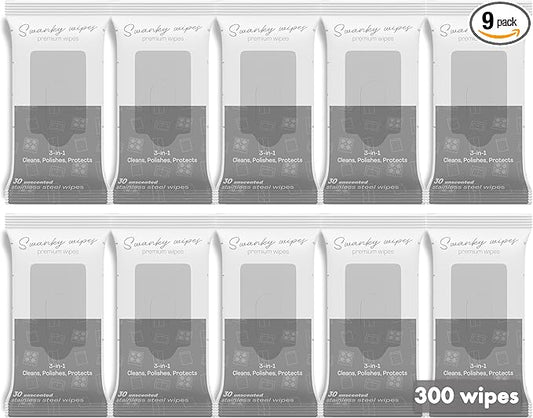 Swanky Stainless Steel Cleaner Wipes - Grime & Grease Remover Kitchen Cleaning Supplies - Clean & Shine, For Stove Top, Refrigerator, Sink, Oven, & Household Appliances - Soft Wipes, 300 Count