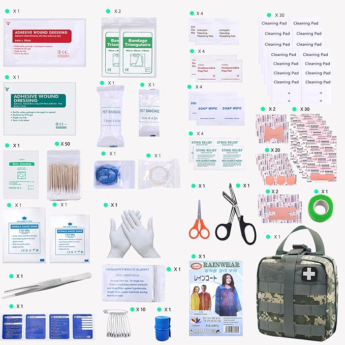 First Aid Kit Med Medical - Kit Rip-Off 180 pcs Water-Resistant Emergency Kit for Camping Hiking Home Outdoor Truck Vehicle Car Fishing Travel Biking