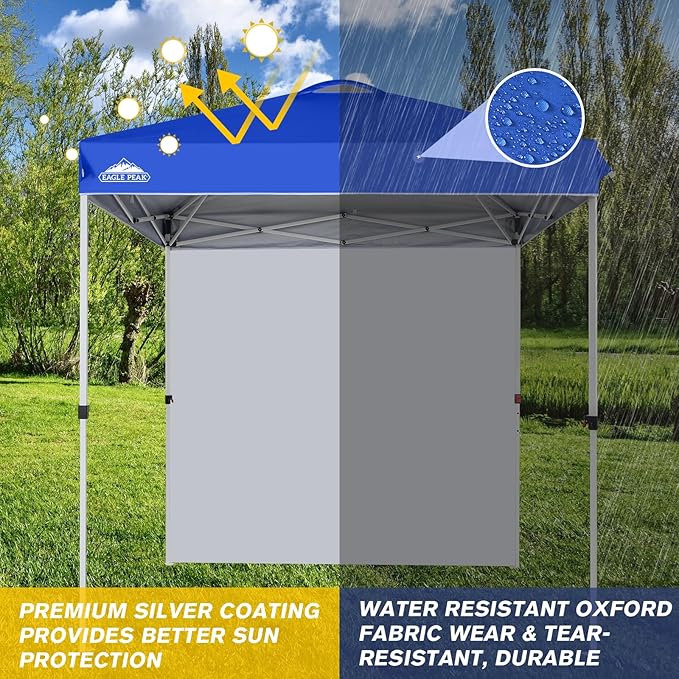 EAGLE PEAK Pop Up Canopy Tent with 1 Sidewall, Easy Setup Event Tent, Outdoor Sun Shade, Wheeled Carry Bag, Stakes and Guy Ropes, Instant Canopy 6.6x6.6, Blue