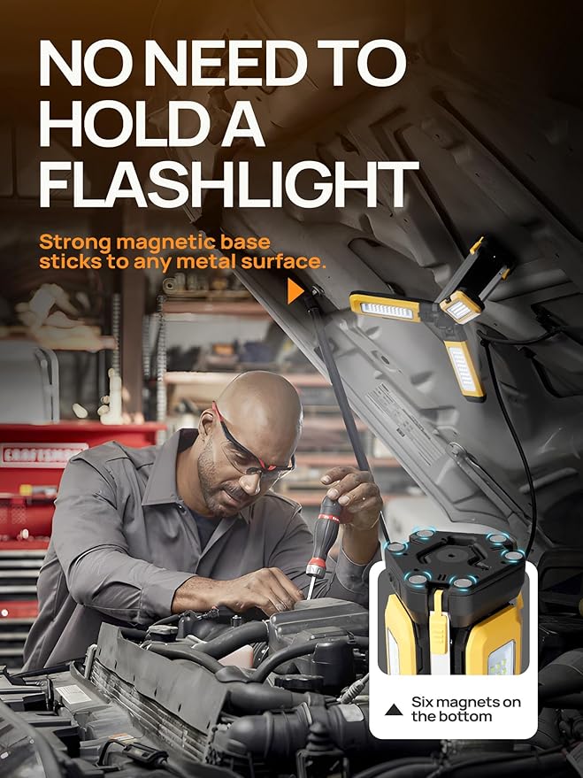 10000mAh Rechargeable Camping Light with Stand 5.6 ft Max Height, with 2 Detachable Lamp Panels, Cordless Led Work Light, Camping Garage Workshop Car Repair