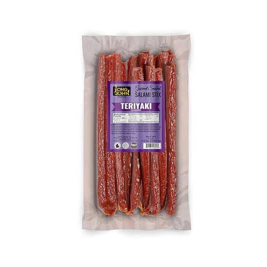 Long John Snacks Dried Salami Sticks - High Protein Smoked Meat Sticks Bulk Pack - Handcrafted From Fresh Premium Cuts of USA Beef and Pork - Low Carb, Keto Snacks - Teriyaki, 16 Oz