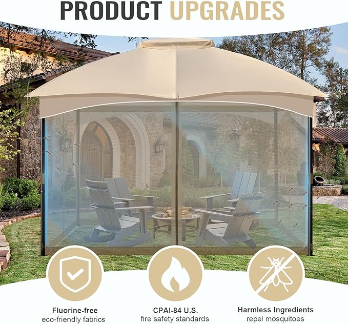 COWVIE Gazebo Replacement Netting Screen, 10' x 12' Universal Gazebo 4-Panel Mosquito Sidewalls with Double Zippers for Outdoor Patio (Only Netting)