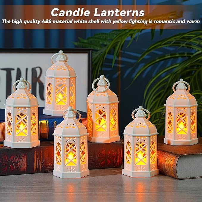 White Candle Lanterns Decorative Indoor Outdoor Mini Small Vintage Rustic Gold LED Farmhouse Fireplace Hanging Lantern Decor Christmas Lanterns Centerpieces for Tables Decorations