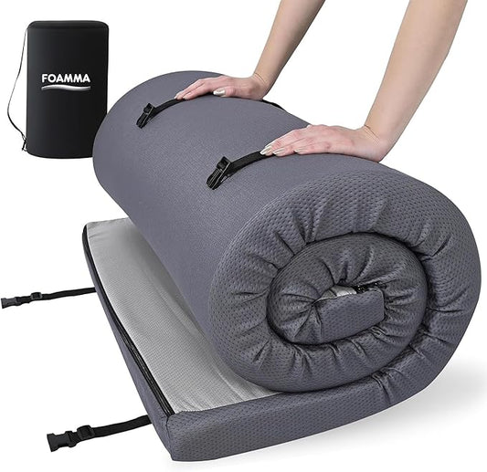 Foamma 4" x 30" x 75" High Density Roll-Up Camping Mattress with Water Resistant Zipper Cover, Foldable and Portable for Camping, RV Bunk, Tent, Guest Bed, Outdoor and Dorm, CertiPUR-US Certified Foam