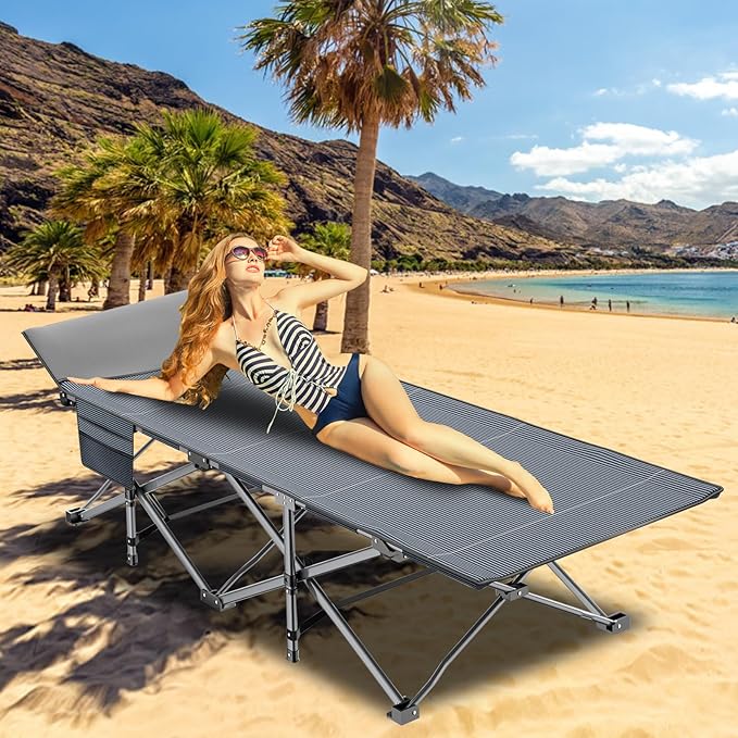 ABORON 2PK Folding Camping Cot for Adults, Double Layer 1200D, 500lb Capacity, Heavy Duty Guest Cot with Mat & Carrying Bag for Indoor & Outdoor Use