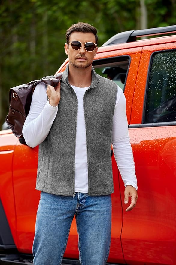 COOFANDY Mens Polar Fleece Vest Lightweight Sleeveless Jacket Warm Zip up Outerwear Vests with Zipper Pockets for Hiking