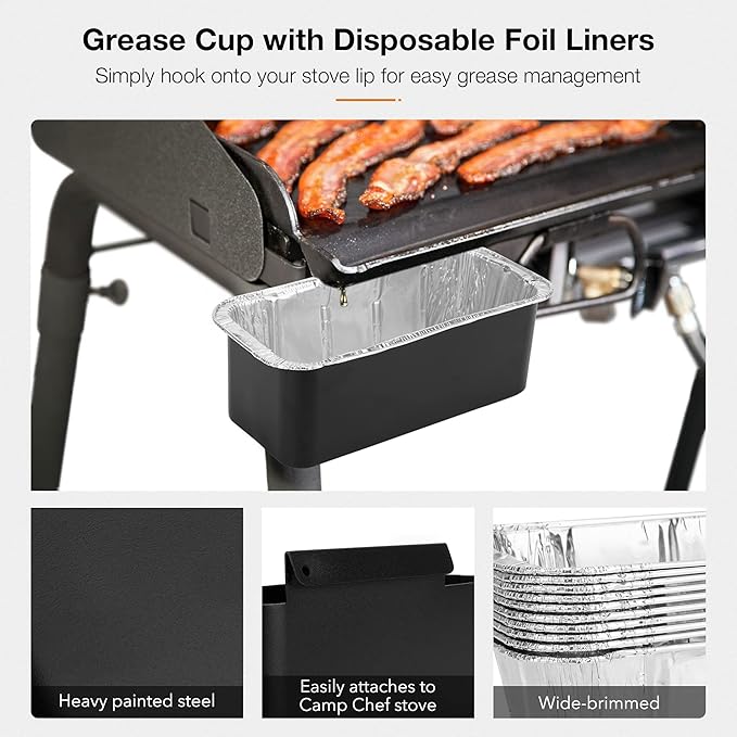 Stanrbroil Grease Cup for Camp Chef Griddle with Aluminum Drip Pans Liner (10 Pack), Grease Catcher Holder Cup for Camp Stove SG14 SG30 SG60 SG90 SG100