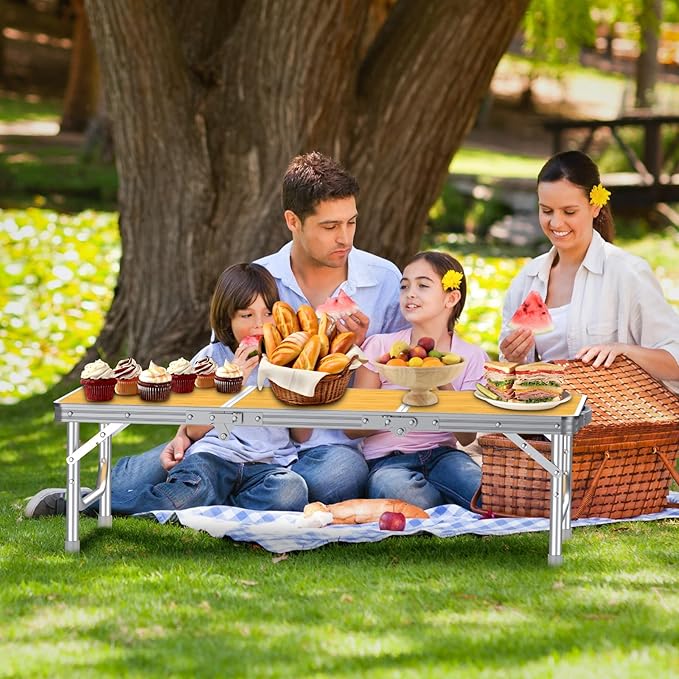FUNYKICH 3ft Low Folding Picnic Table(34.2''x15.7''x10.3''), Thicker Aluminum Legs Beach Table with Handle & Carry Bag, Lightweight Small Camping Table for Picnic Beach Camping Party, Yellow