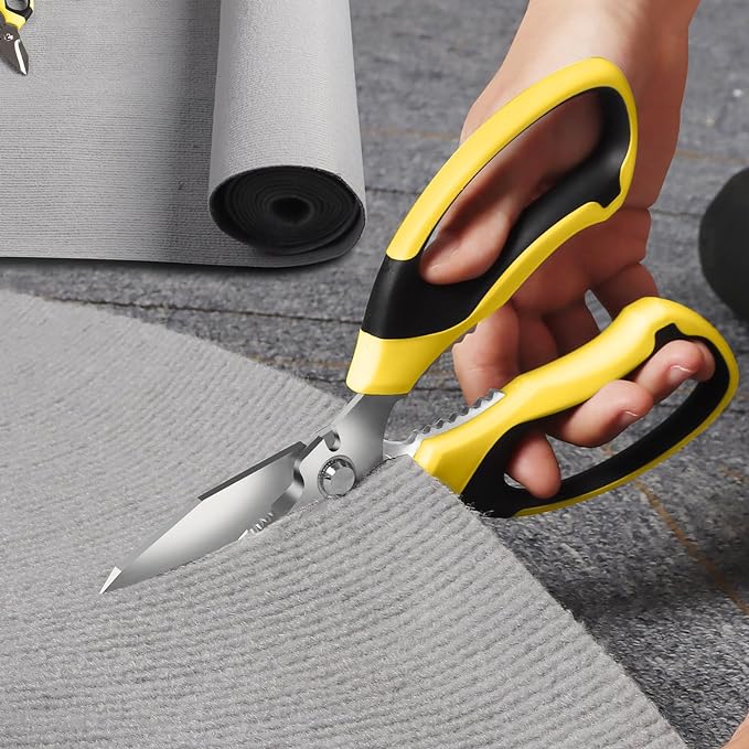 Utility Scissors Heavy Duty: sharp Scissors All Purpose heavy duty, Easy Cutting Carpet, Cardboard, Wires, Leather, Fabric（8'' Yellow）