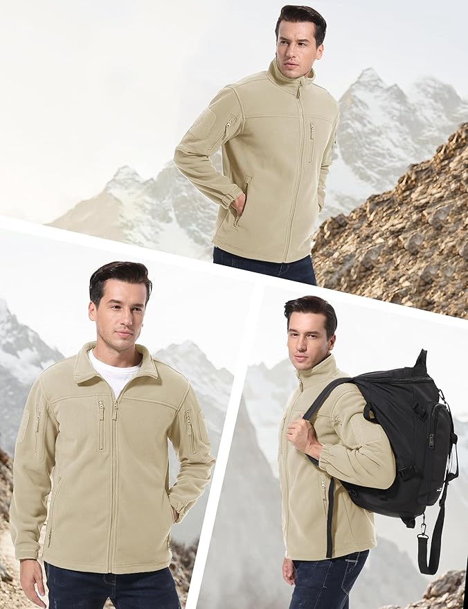 CRYSULLY Men's Fleece Jacket Tactical Full-Zip Winter Coat Jackets Multi Pockets