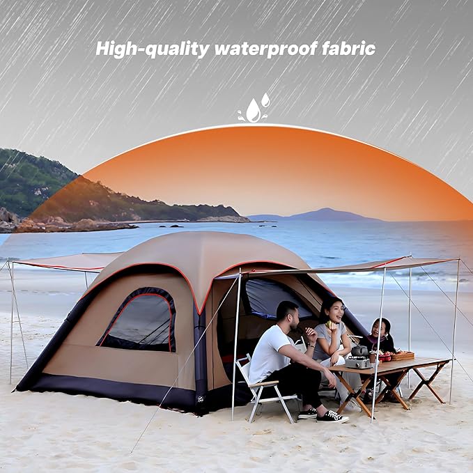 Automatic Large Tent for Camping 4 Person, Waterproof Tents for Camping, Windproof Inflatable Tents with Mosquito Screen Window, Camping Tent for Traveling, Beach