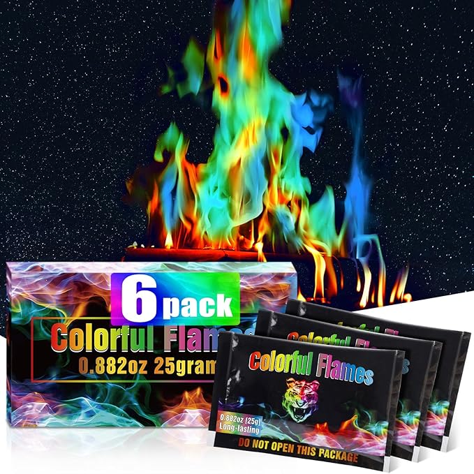 Fire Color Changing Packets [6Pack]，Color Fire Packets for Outdoor Campfires, Fire Pits, Fireplaces, Colorful Flames, Long Burn Time, Safe, Magic for Child