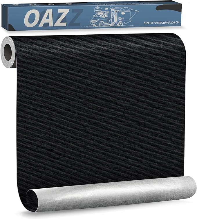 OAZ 16 x 79 inch Canvas Fabric Patch Self-Adhesive Waterproof Repair Patch Kit for Boat Cover Sofa Chair Couch Tent Bag (Black)