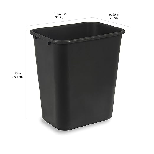 Amazon Basics Trash Can, Rectangular Commercial Office Wastebasket, 7 Gallon (Pack of 2), Black (Previously AmazonCommercial Brand)
