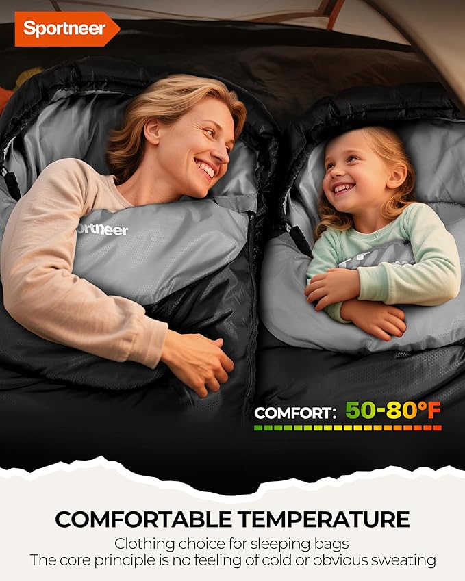 Sportneer Sleeping Bags for Adults, Warm & Cold Weather Sleeping Bag for Adults Kids Boys Girls - Lightweight Compact Camping Gear Equipment, Traveling, Backpacking, Hiking