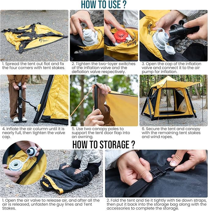 TAILI Inflatable Blow Up Tent for Camping with Hand Pump for 2/3/4/6 Person, Easy Setup Outdoor Inflatable Oxford Waterproof Air Tent House for Family Camping Adult
