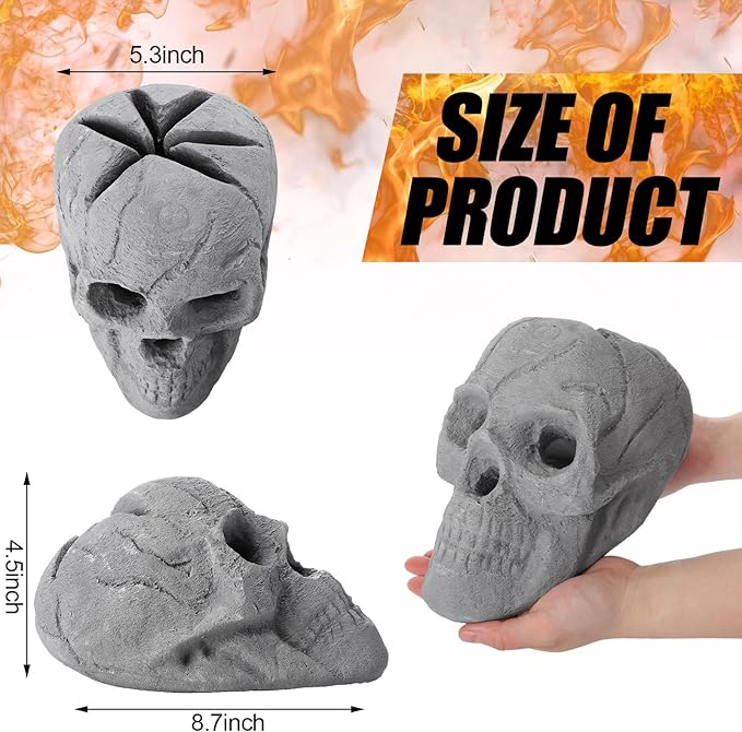 1 Pack Fire Pit Skulls 8.7 Inch Halloween Imitated Human Ceramic Firepit Head Fireproof Skulls Bonfire Accessories Fake Logs Halloween Decor for Gas Campfire Fireplace Wood Fires (Gray)