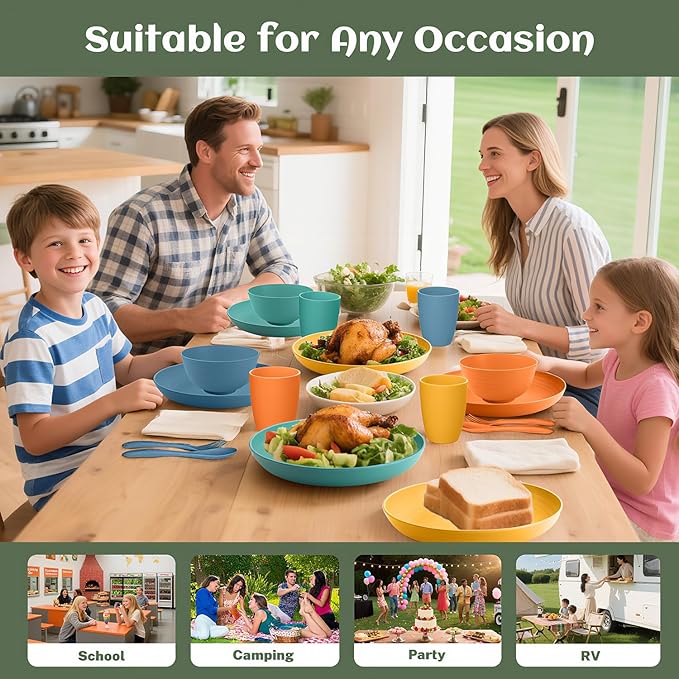 Wheat Straw Dinnerware Sets for 4 | Unbreakable Kids Plates and Bowls Sets 20 PCS, Alternatives to Plastic Dishes, Camping Dishes, Dishwasher & Microwave Safe Dorm Dish Sets (Multicolor)
