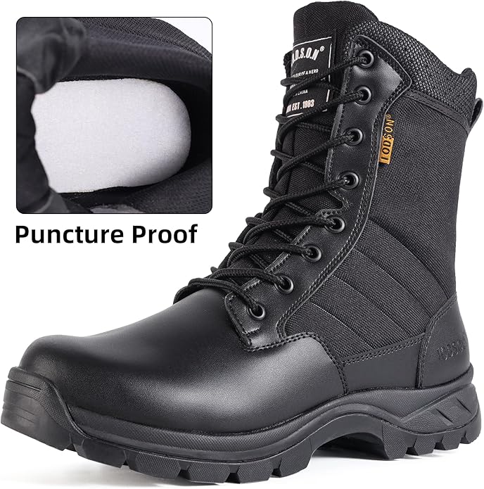 Men's Military Tactical Work Boots with Side Zipper, Puncture Resistant, Desert Combat, Army Jungle, 8 Inch Lightweight Hiking Boots