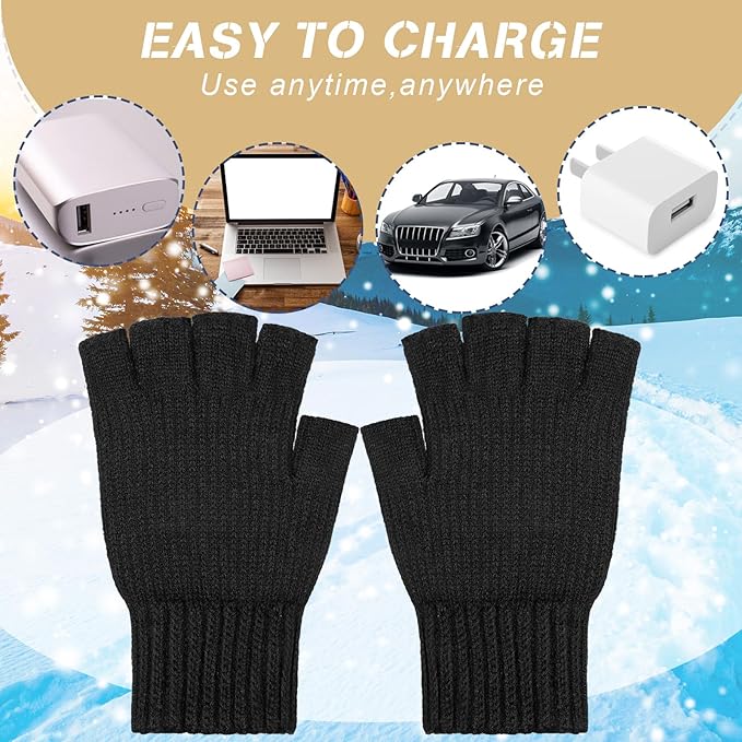 Bencailor 2 Pairs Usb Winter Heated Gloves Mitten Hand Washable Knitting Touchscreen Laptop Gloves