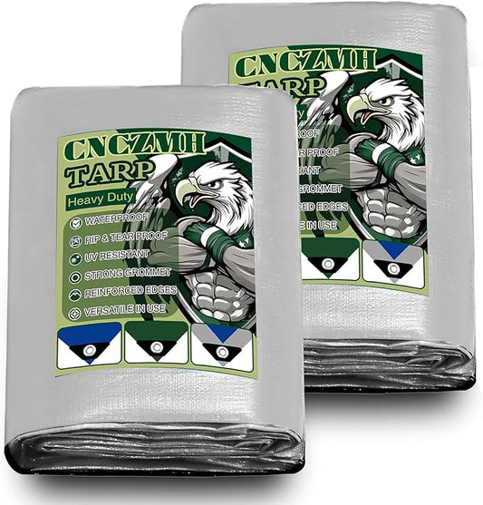 Heavy Duty Tarp Waterproof, 10 Mil Thick 5x7 Feet Finished Size Tarps Outdoor, Multipurpose Tarpaulin, Small Tarp for Emergency Rain Shelter Camping (Silver/Blue, 5x7ft 2 Pack)