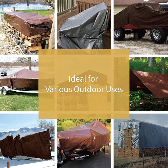 GUARD SHIELD Tarps Heavy Duty Waterproof 10x10 Feet Brown/Silver Poly Tarp Cover Outdoor Thick UV Resistant Tarpaulin with Grommets 10mil (2-Pack)